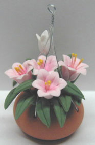 Dollhouse Miniature Hanging-Pink Lilies 2 3/8